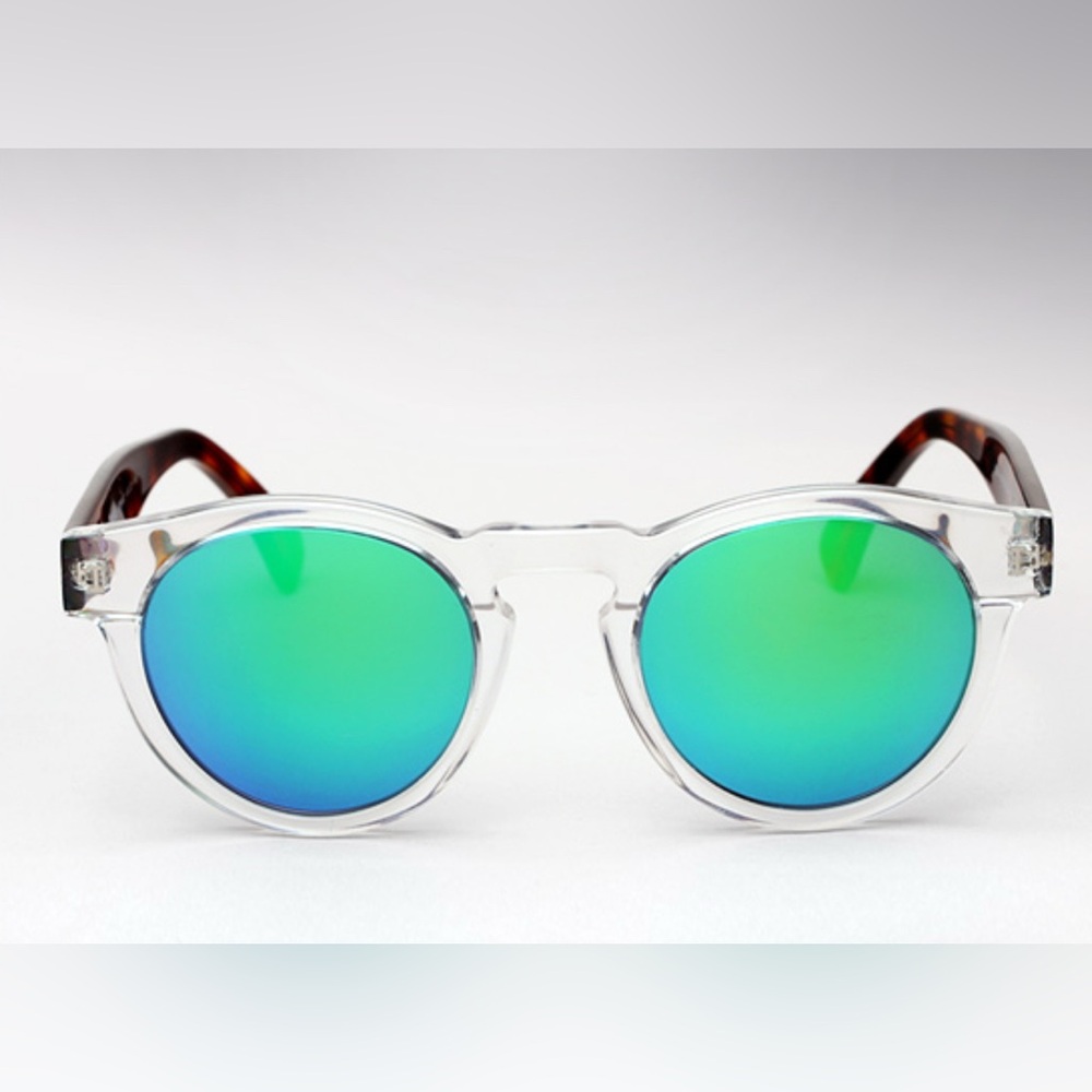 Illesteva Leonard 2- Clear/Havana w/Aqua Green Mirror - Picture 3 of 16